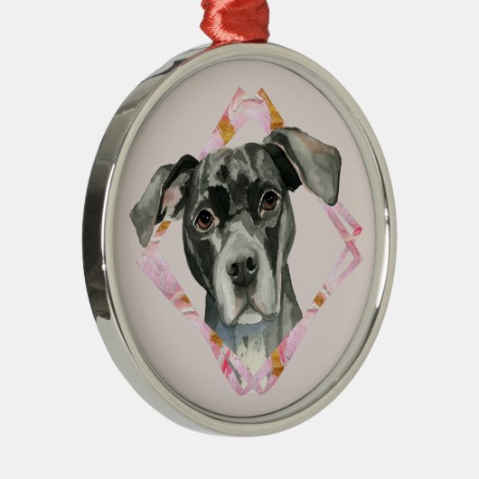 Black Pit Bull Dog Metalen Ornament (Rechts)