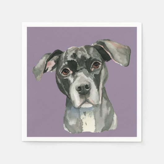 Black Pit Bull Dog Waterverf Portrait Servetten (Voorkant)