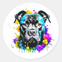 Black Pit Bull Stickers Kleurrijke BloemverfDrips