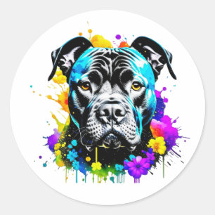 Black Pit Bull Stickers Kleurrijke BloemverfDrips