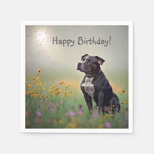 Black Pitbull Birthday Paper Napkins Servet (Voorkant)