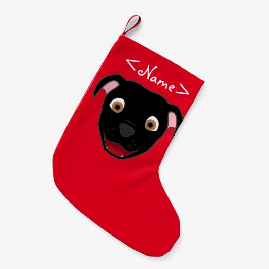 Black Pitbull Face Kleine Kerstsok (Voorkant (Hangend))