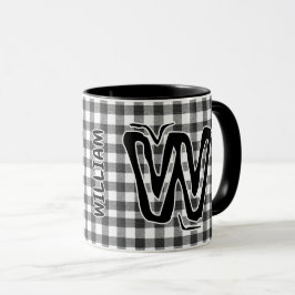 Black Plaid (Antiek monogram naam)  Coffee Mok