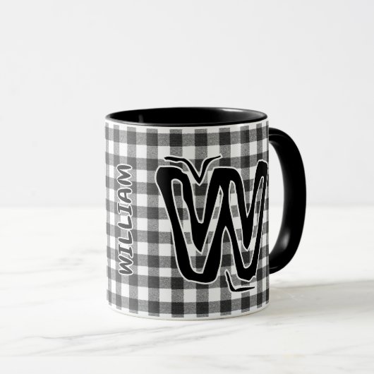 Black Plaid (Antiek monogram naam)  Coffee Mok (Voorkant rechts)