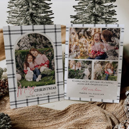 Black Plaid Arch Photo Holiday Card Kaart