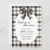 Black Plaid Bow Verjaardag Uitnodiging (Voorkant)