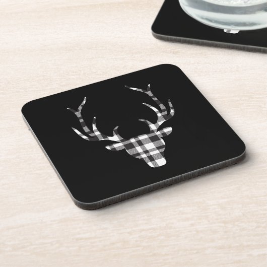 Black Plaid Check Deer Christmas Bier Onderzetter (Linkerzijde)