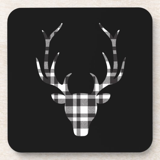 Black Plaid Check Deer Christmas Bier Onderzetter (Voorkant)