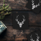 Black Plaid Check Deer Christmas Bier Onderzetter
