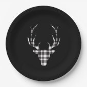 Black Plaid Check Deer Christmas Paper Plates Papieren Bordje (Voorkant)