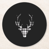 Black Plaid Check Deer Christmas  Ronde Kartonnen Onderzetter (Voorkant)