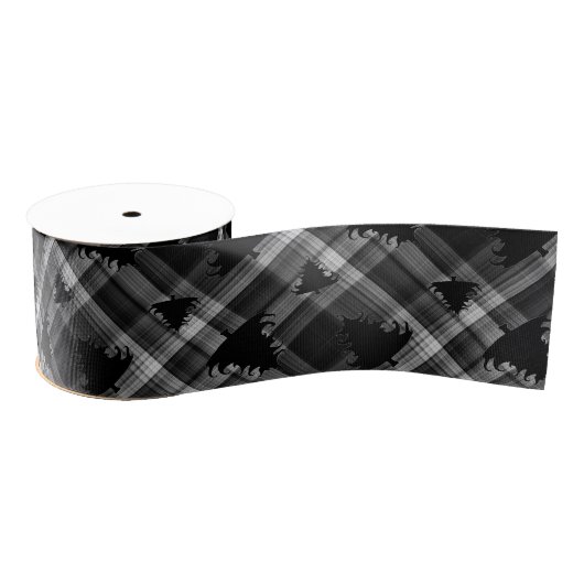 Black Plaid Christmas Trees Pattern Grosgrain Lint (Spoel)