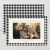 Black Plaid Custom Foto Kerstvakantie Kaart (Voorkant / Achterkant)