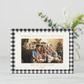 Black Plaid Custom Foto Kerstvakantie Kaart (Staand voorkant)