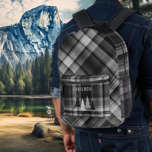 Black Plaid Pine Forest Backpack Bedrukte Rugzak