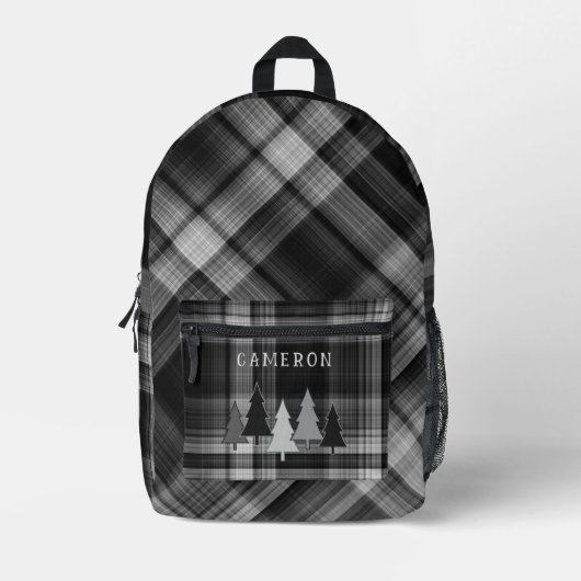 Black Plaid Pine Forest Backpack Bedrukte Rugzak (Voorkant)