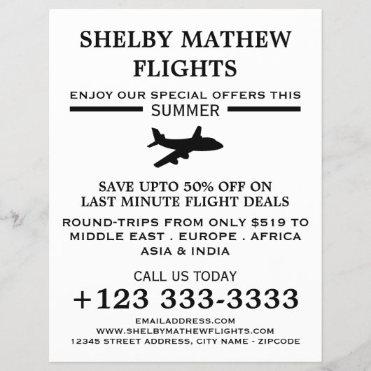 Black Plane Icon, Airline Adverteren Flyer (Voorkant)