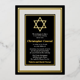 Black Platinum Gold Foil Star van David Bar Mitzva Folie Uitnodiging