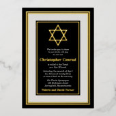 Black Platinum Gold Foil Star van David Bar Mitzva Folie Uitnodiging (Voorkant)