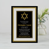 Black Platinum Gold Foil Star van David Bar Mitzva Folie Uitnodiging (Staand Voorkant)