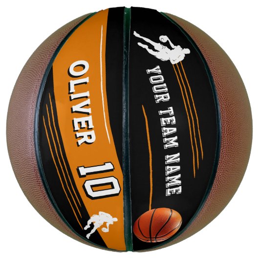 Black Player Team Naam Nummer Silhouette Stripe Basketbal (Verticaal)