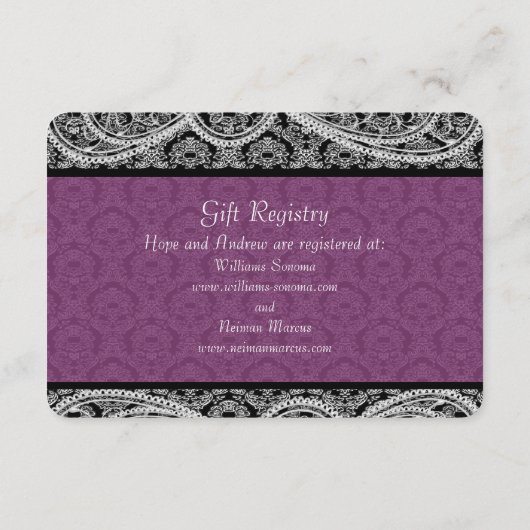 Black Plum Monogram Damask Gift Registry Bruiloft Informatiekaartje (Achterkant)