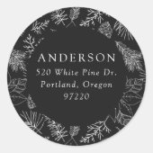 Black Poinsettias en Pinecones Retouradres Ronde Sticker (Voorkant)