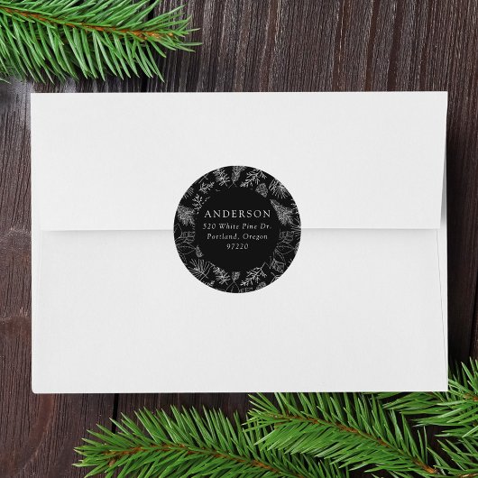 Black Poinsettias en Pinecones Retouradres Ronde Sticker