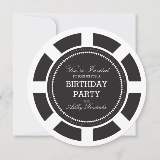 Black Poker Chip Birthday Party Invitation Kaart (Voorkant)