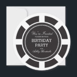Black Poker Chip Birthday Party Invitation Kaart<br><div class="desc">Zwart-wit casino met pokerchipstijluitnodiging</div>
