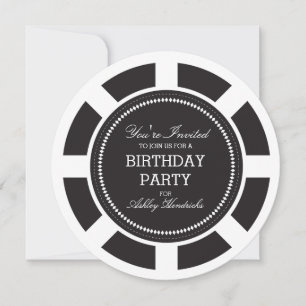 Black Poker Chip Birthday Party Invitation Kaart
