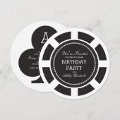 Black Poker Chip Birthday Party Invitation Kaart (Voorkant / Achterkant)