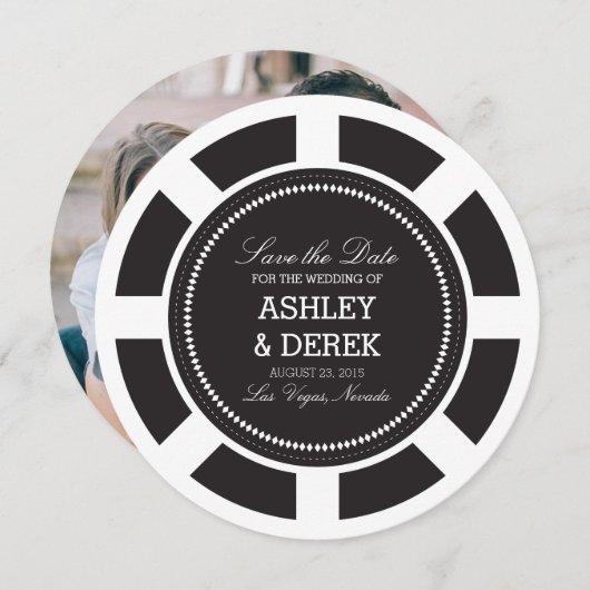 Black Poker Chip Wedding Save the Date (Voorkant / Achterkant)