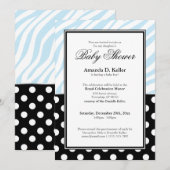 Black Polka Dot Blue Zebra Print Baby shower Kaart (Voorkant / Achterkant)