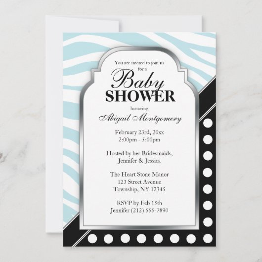 Black Polka Dot Blue Zebra Print Baby shower Kaart (Voorkant)