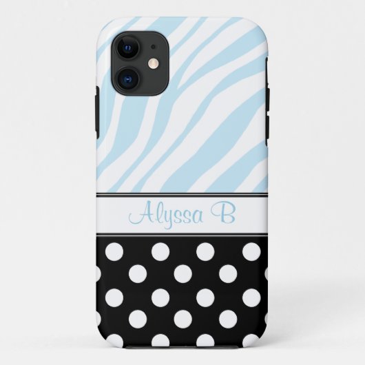 Black Polka Dot Blue Zebra Print iPhone 5 Hoesje (Achterkant)