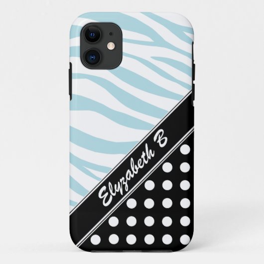 Black Polka Dot Blue Zebra Print iPhone 5 Hoesje (Achterkant)