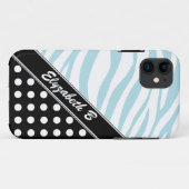 Black Polka Dot Blue Zebra Print iPhone 5 Hoesje (Achterkant (horizontaal))