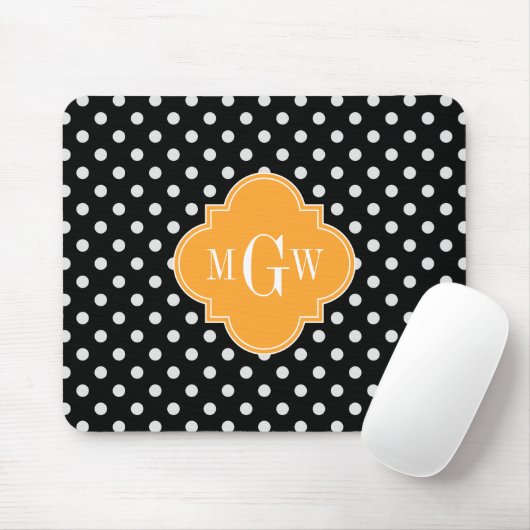 Black Polka Dot Cantaloupe Quatrefoil 3 Monogram Muismat (Met muis)