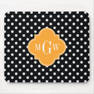 Black Polka Dot Cantaloupe Quatrefoil 3 Monogram Muismat
