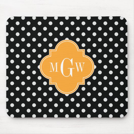 Black Polka Dot Cantaloupe Quatrefoil 3 Monogram Muismat (Voorkant)