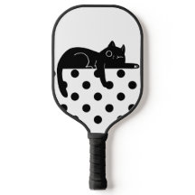 Black polka dot cat Pickleball Paddle