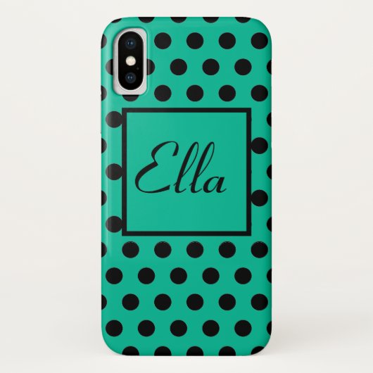 Black Polka Dot Elegant Pattern on Green Case-Mate iPhone Case (Achterkant)