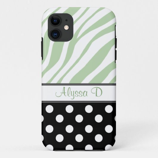Black Polka Dot Green Zebra Print iPhone 5 Hoesje (Achterkant)
