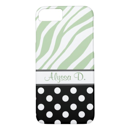Black Polka Dot Green Zebra Print iPhone 7 Hoesje (Achterkant)