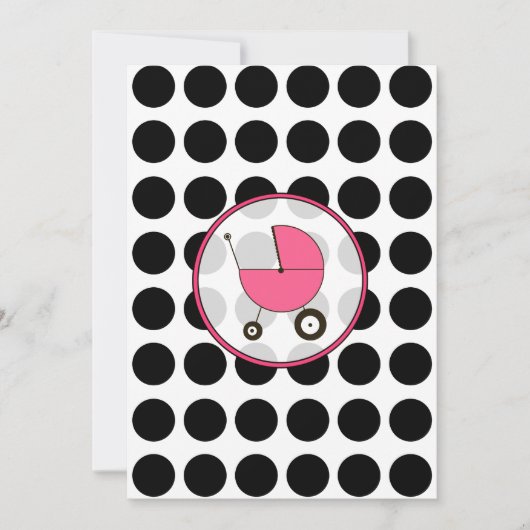 Black Polka Dot/Hot Pink Baby shower Invitation Kaart (Voorkant)