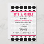 Black Polka Dot/Hot Pink Baby shower Invitation Kaart (Achterkant)