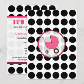 Black Polka Dot/Hot Pink Baby shower Invitation Kaart (Voorkant / Achterkant)