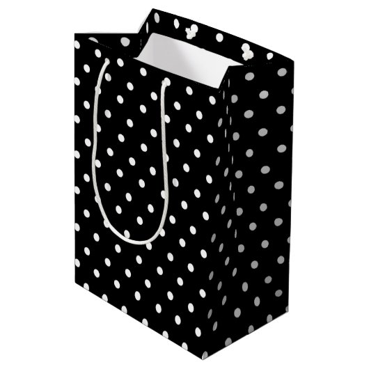 Black Polka Dot Medium Cadeauzakje (Achterkant Gekanteld)