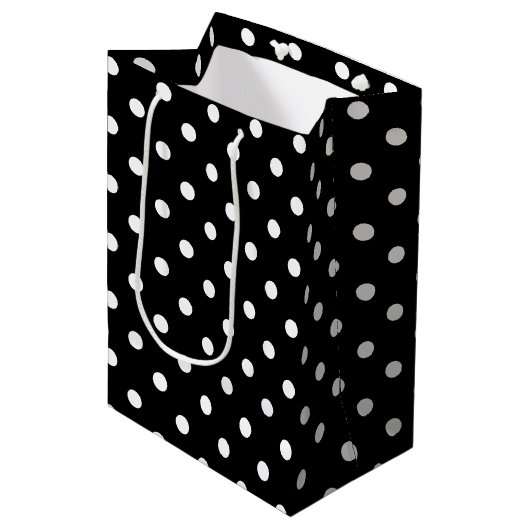 Black Polka Dot Medium Cadeauzakje (Voorkant Gekanteld)